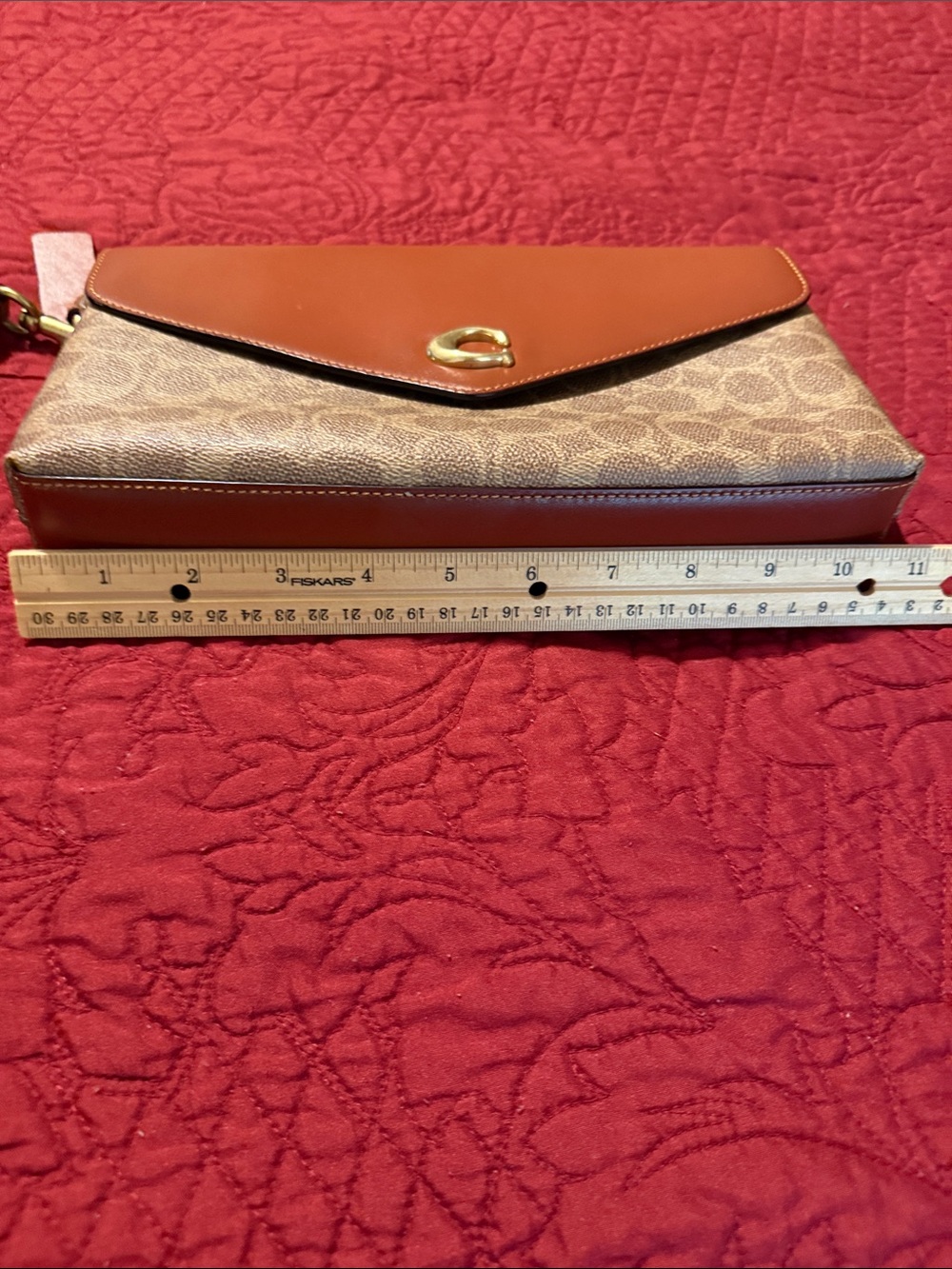 Coach Brown Leather & Signature Canvas Wristlet Clutch - Picture 15 of 15
